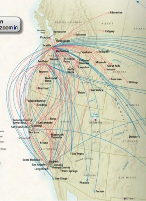 Horizon Air and Alaska Air Route Map from the Horizon Air Magazine