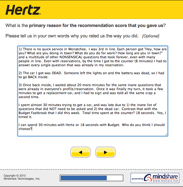 Hertz Survey Response